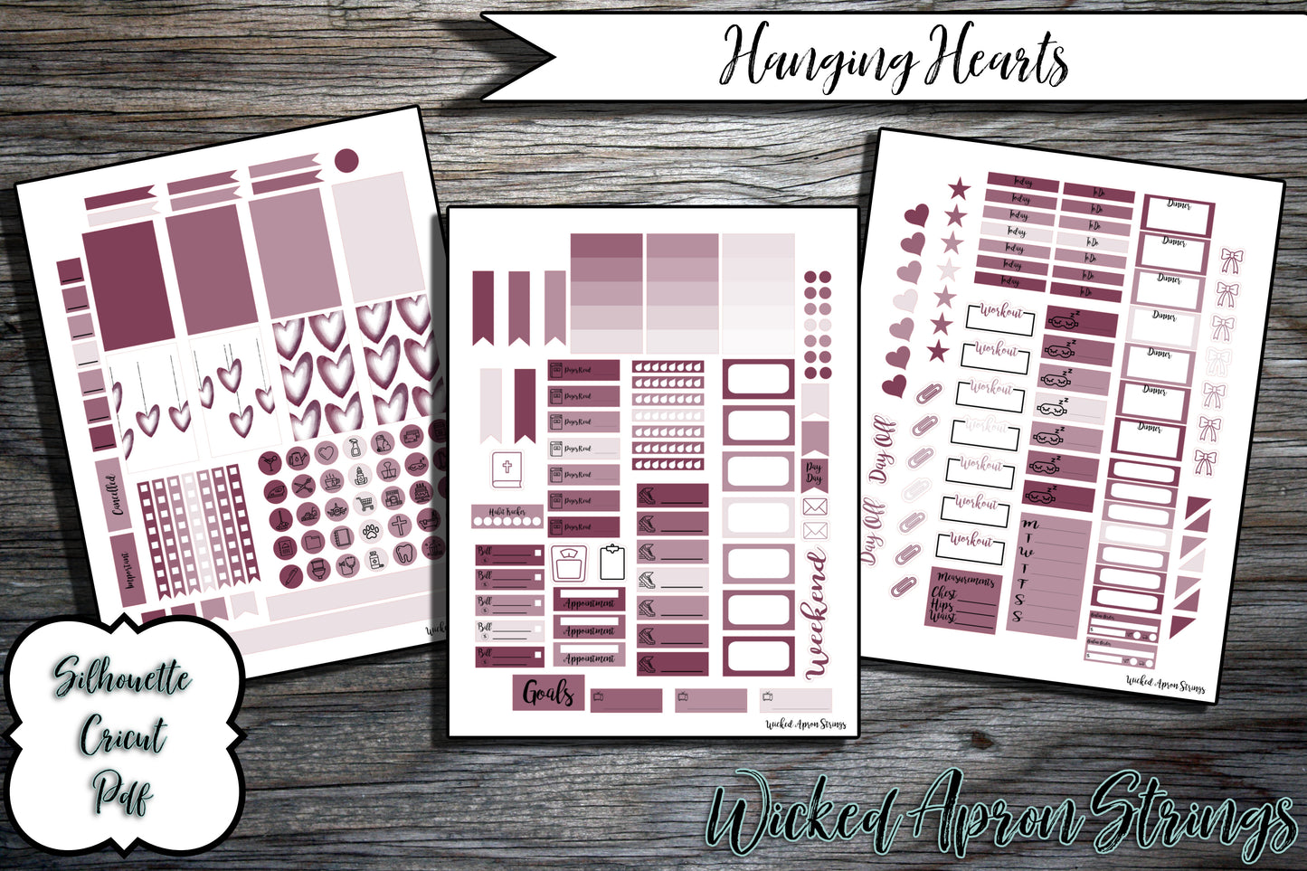 Printable Stickers for Classic Happy Planner Monthly and Weekly Planner Spread : February Combo Pack- Hanging Hearts