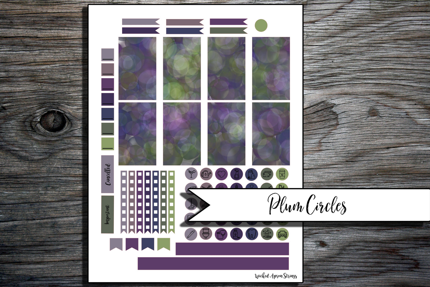 Printable Stickers for Classic Happy Planner Weekly Planner Spread : Plum Circles