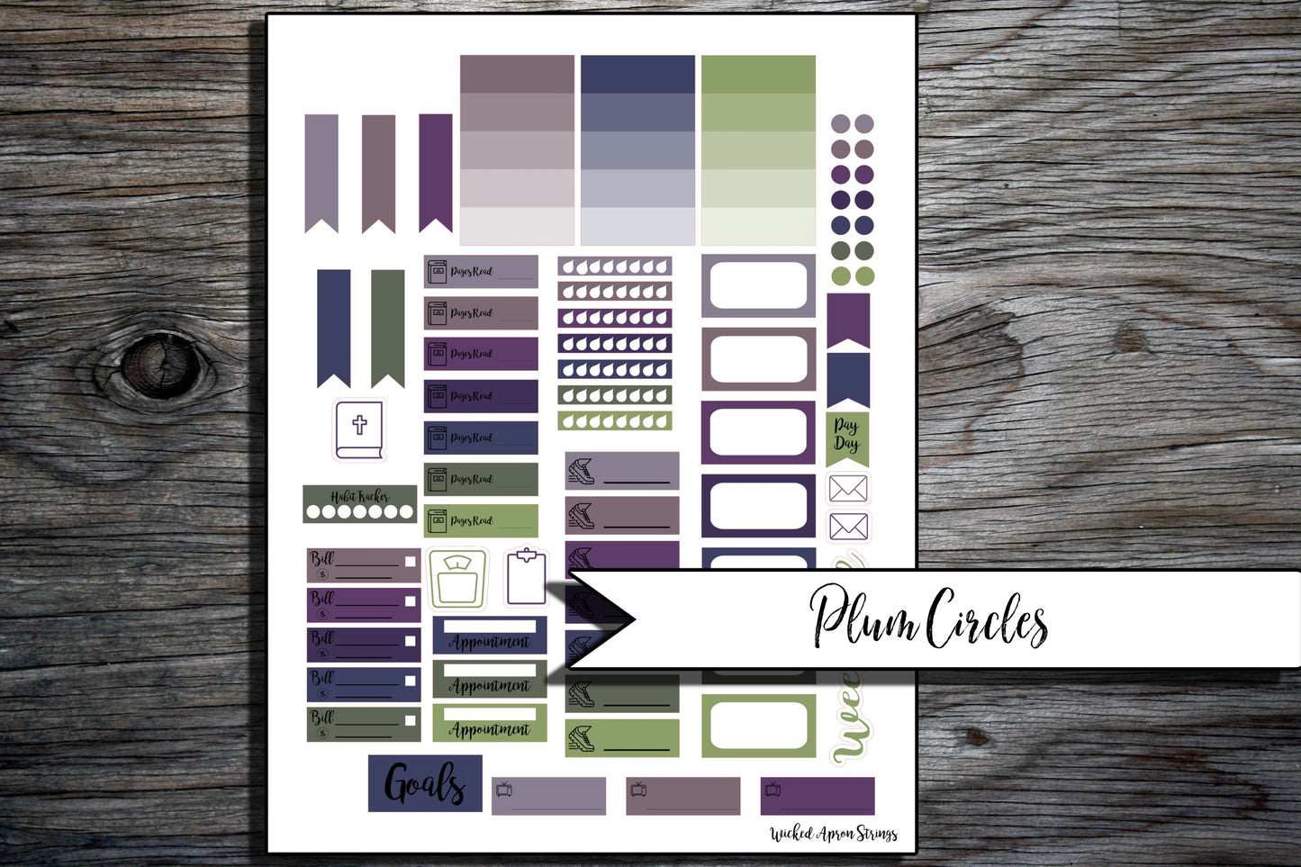 Printable Stickers for Classic Happy Planner Weekly Planner Spread : Plum Circles