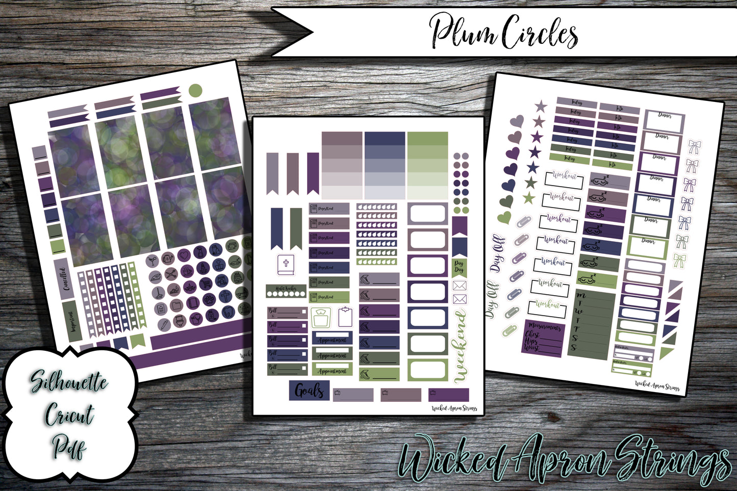 Printable Stickers for Classic Happy Planner Weekly Planner Spread : Plum Circles