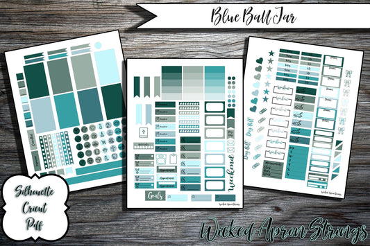 Printable Stickers for Classic Happy Planner Weekly Planner Spread : Blue Ball Jar