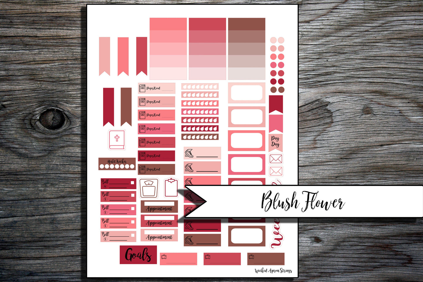 Printable Stickers for Classic Happy Planner Weekly Planner Spread : Blush Flower