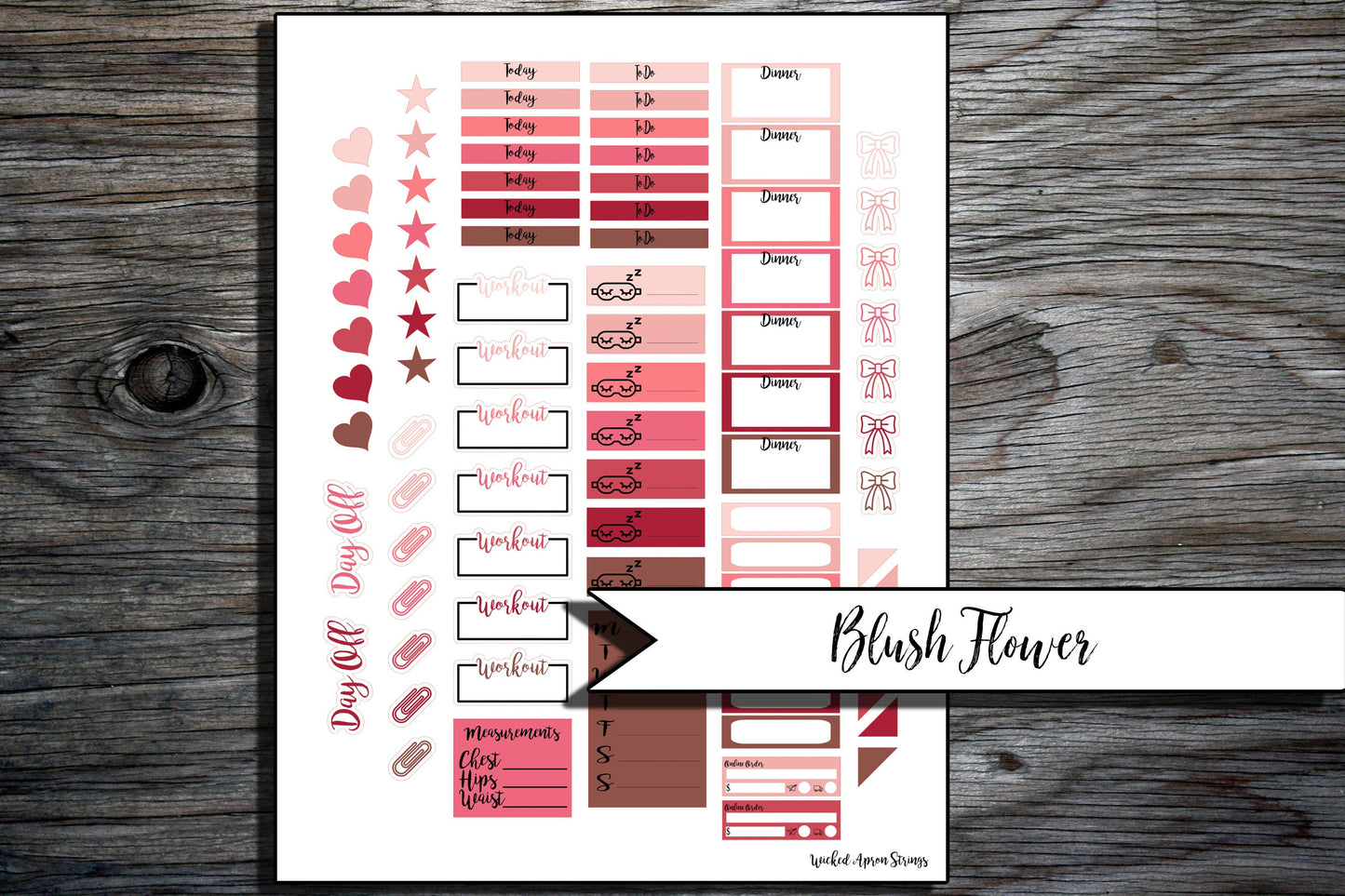 Printable Stickers for Classic Happy Planner Weekly Planner Spread : Blush Flower