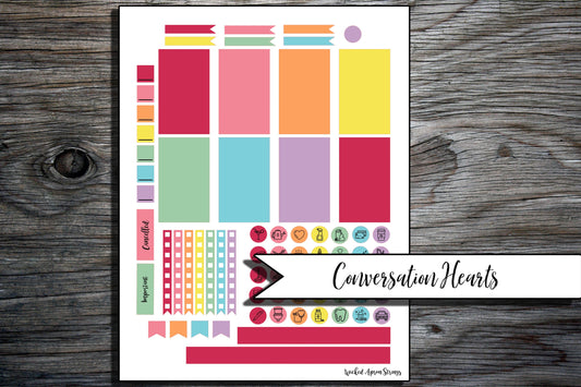 Printable Stickers for Classic Happy Planner Weekly Planner Spread : Conversation Hearts