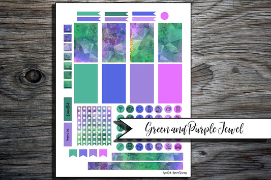 Printable Stickers for Classic Happy Planner Weekly Planner Spread : Green and Purple Jewel