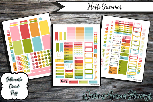 Printable Stickers for Classic Happy Planner Weekly Planner Spread : Hello Summer