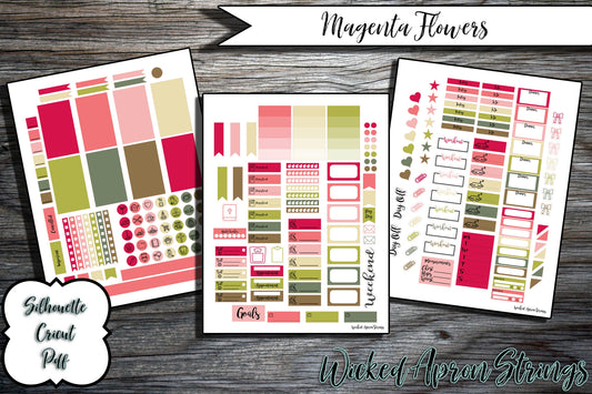 Printable Stickers for Classic Happy Planner Weekly Planner Spread : Magenta Flowers