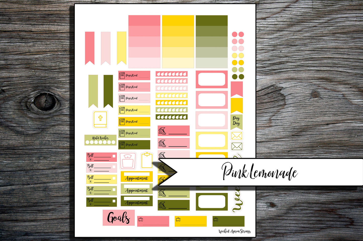 Printable Stickers for Classic Happy Planner Weekly Planner Spread : Pink Lemonade