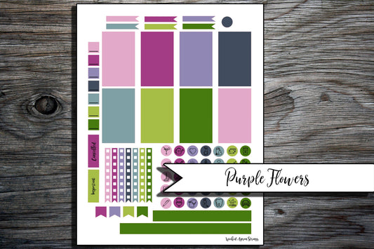 Printable Stickers for Classic Happy Planner Weekly Planner Spread : Purple Flowers