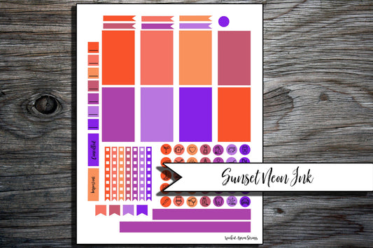 Printable Stickers for Classic Happy Planner Weekly Planner Spread : Sunset Neon Ink