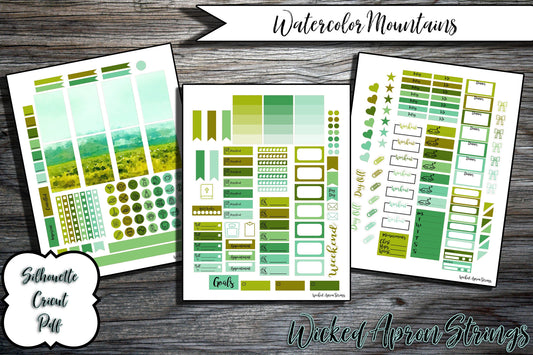 Printable Stickers for Classic Happy Planner Weekly Planner Spread : Watercolor Mountains