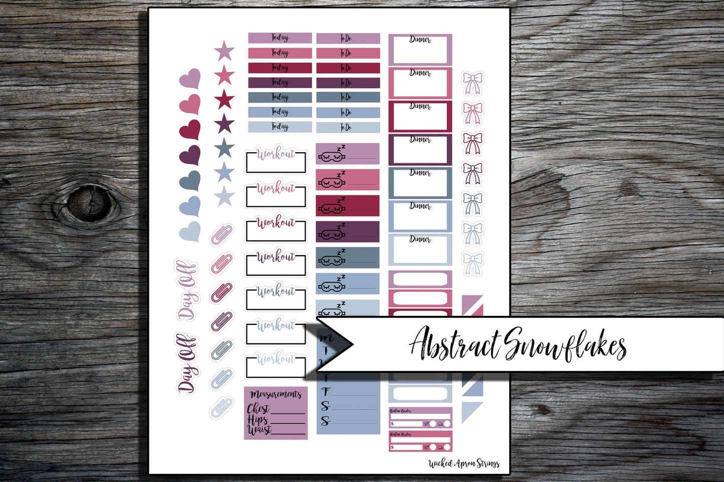 Printable Stickers for Classic Happy Planner Monthly and Weekly Planner Spread : January Combo Pack- Abstract Snowflakes