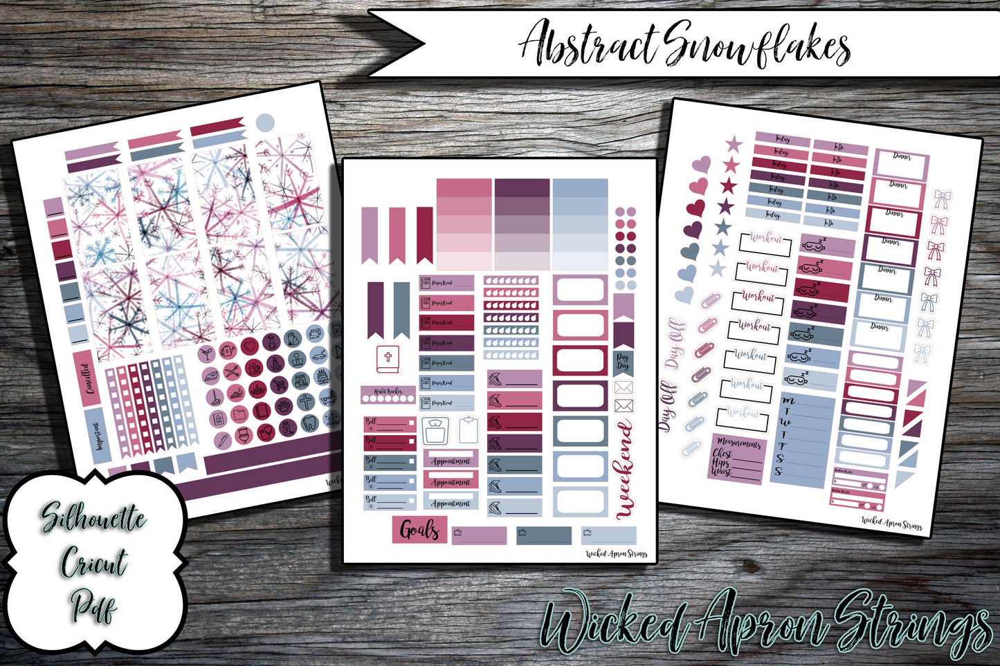 Printable Stickers for Classic Happy Planner Monthly and Weekly Planner Spread : January Combo Pack- Abstract Snowflakes