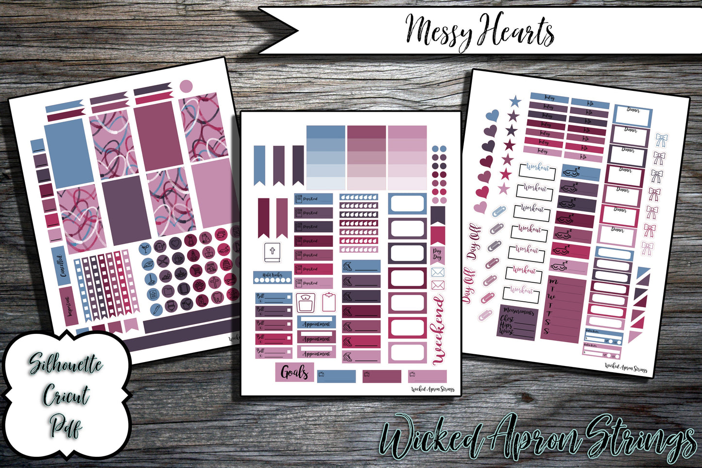 Printable Stickers for Classic Happy Planner Monthly and Weekly Planner Spread : February Combo Pack- Messy Hearts