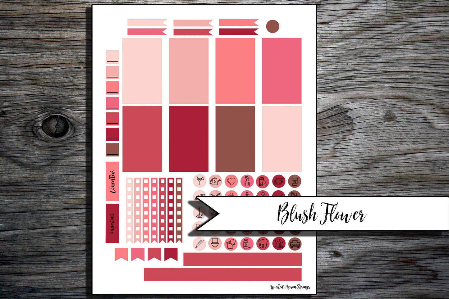 Printable Stickers for Classic Happy Planner Weekly Planner Spread : Blush Flower