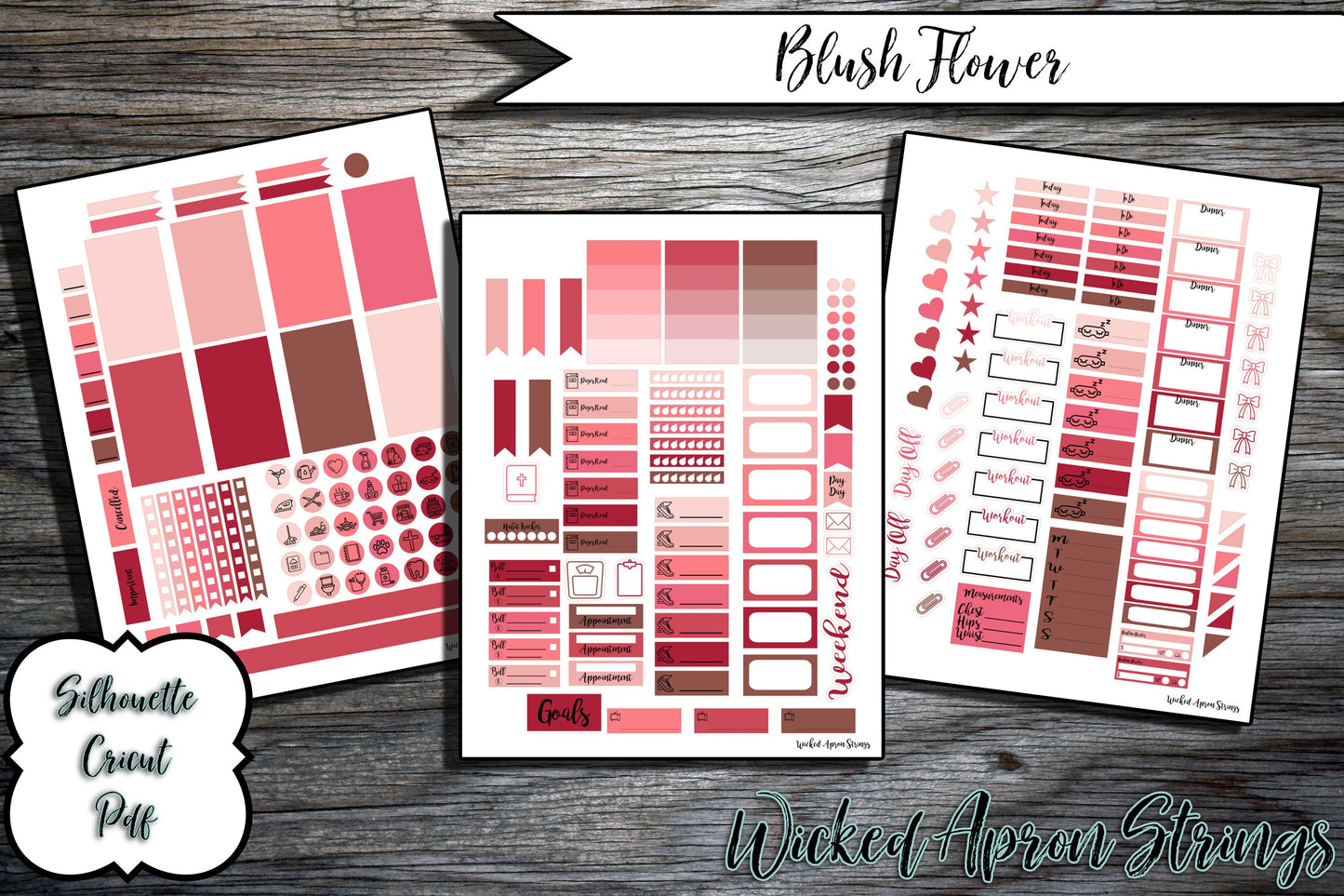 Printable Stickers for Classic Happy Planner Weekly Planner Spread : Blush Flower