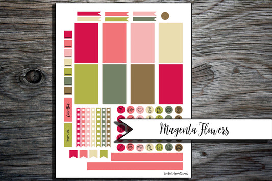 Printable Stickers for Classic Happy Planner Weekly Planner Spread : Magenta Flowers