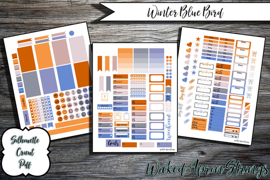 Printable Stickers for Classic Happy Planner Weekly Planner Spread : Winter Blue Bird