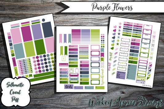 Printable Stickers for Classic Happy Planner Weekly Planner Spread : Purple Flowers