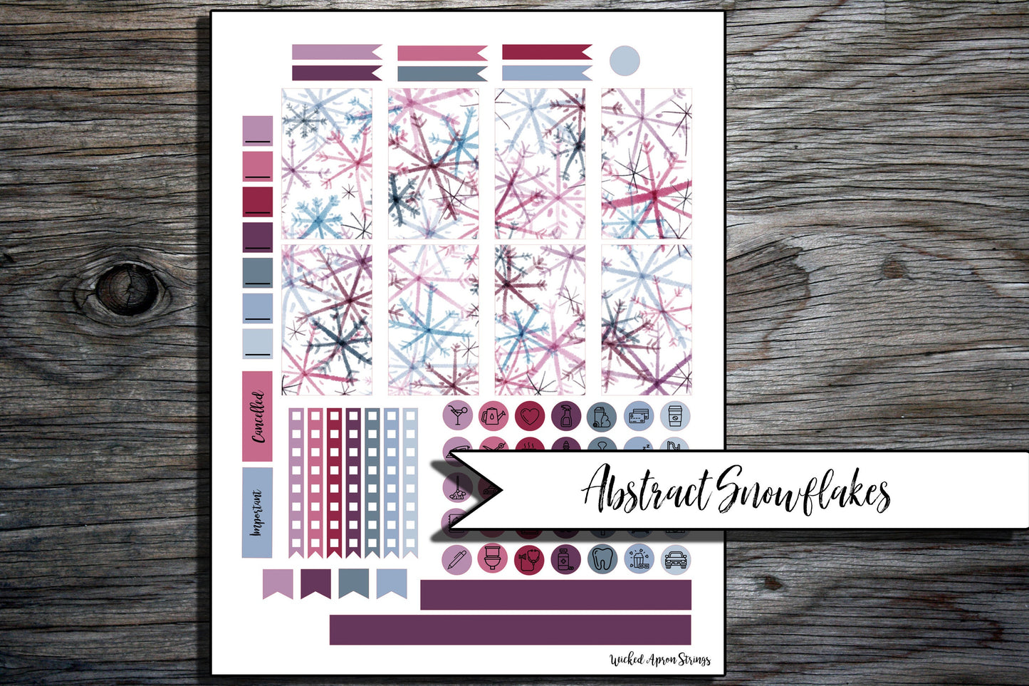 Printable Stickers for Classic Happy Planner Monthly and Weekly Planner Spread : January Combo Pack- Abstract Snowflakes